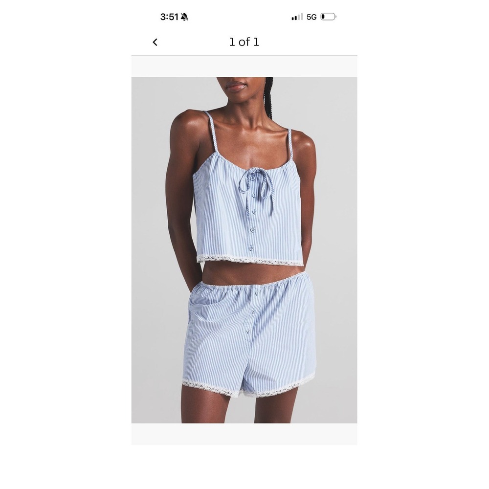Skims Cotton Poplin Sleep‎ Tank in blue Cadet Stripe L, NWT, msrp $44
